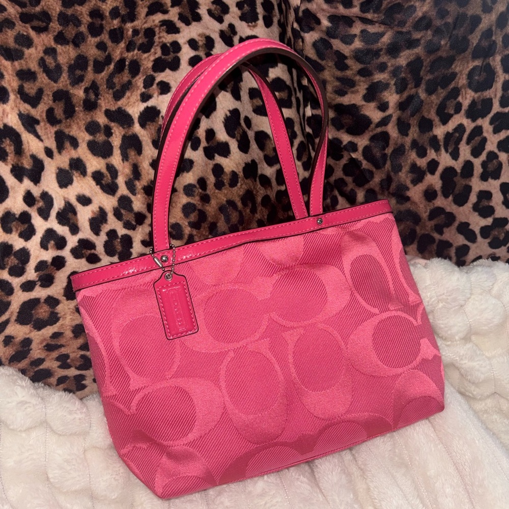 Coach Y2K Signature C Pink Demi Canvas Leather Shoulder Bag B1271-F47557